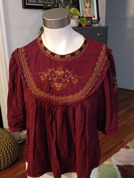 Angie Tops - Angie Wine Red Embroidered Peasant Blouse